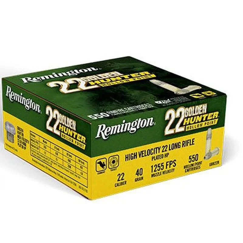 remington-golden-hunter-22lr-40gr-hp-ammunition-primary Remington REM GLD HNTR 22LR 40GR PHP 550/6600