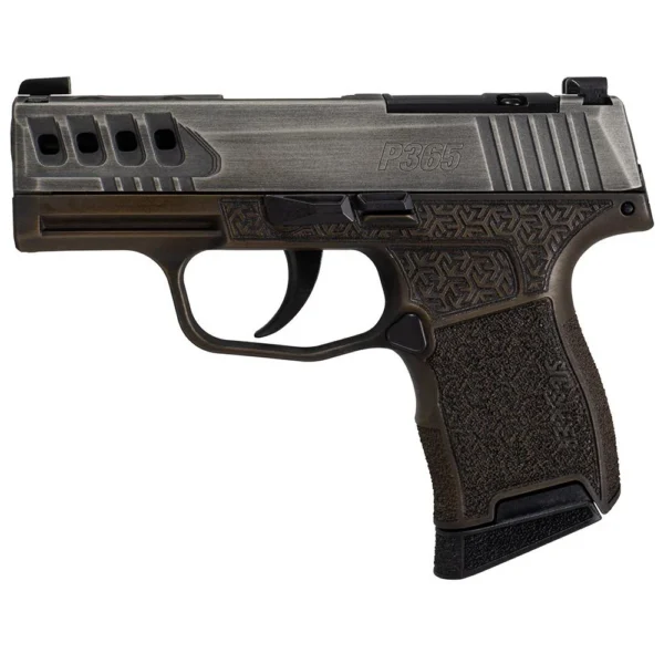 Sig Sauer P365 "Gold Bug" Handgun 9mm luger 10rd Magazines(2) 3.1" Black Barrel Tactical Cut Distressed Grey Slide/Brown Grip