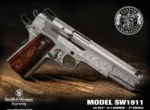 Smith & Wesson Inc. Smith & Wesson 1911 Engraved Handgun .45 ACP 8rd Magazine 5" Barrel Engraved Silver with Wood Grip