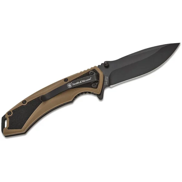 Battenfeld Knives Smith & Wesson Extreme Ops Spring Assist Folding Knife 3-1/4" Drop Point Blade Black Tan