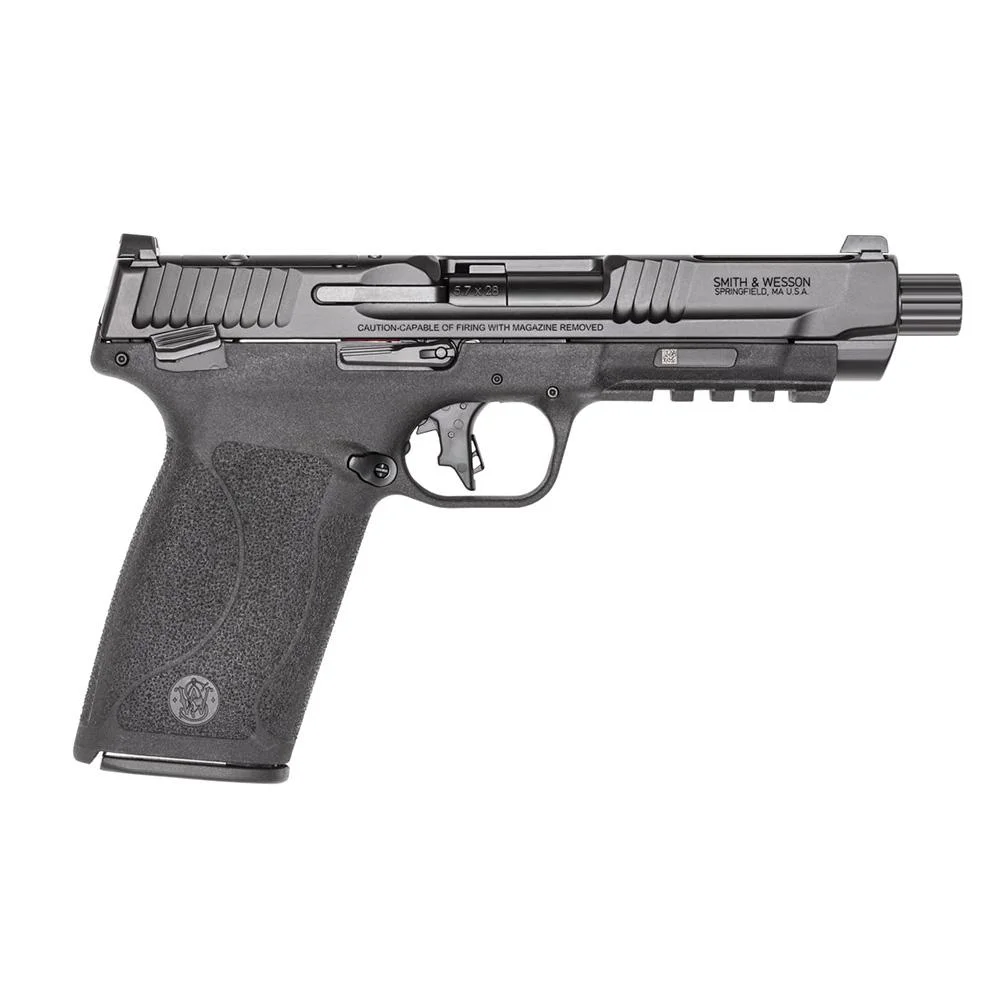 smith-wesson-mp-57-5-7x28mm-threaded-black-primary-2 Smith & Wesson Inc. Smith & Wesson M&P 5.7 OR Handgun 5.7x28mm 22rd Magazines 5" Threaded Barrel Thumb Safety Black USED
