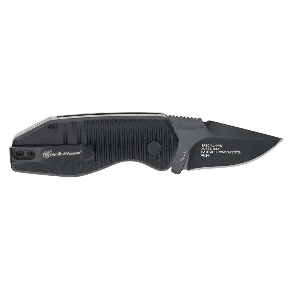 special-ops-mini-auto-folding-knife-primary Battenfeld Knives Smith & Wesson Special Ops Auto Mini Folding Knife 1-9/10" Drop Point Blade Black