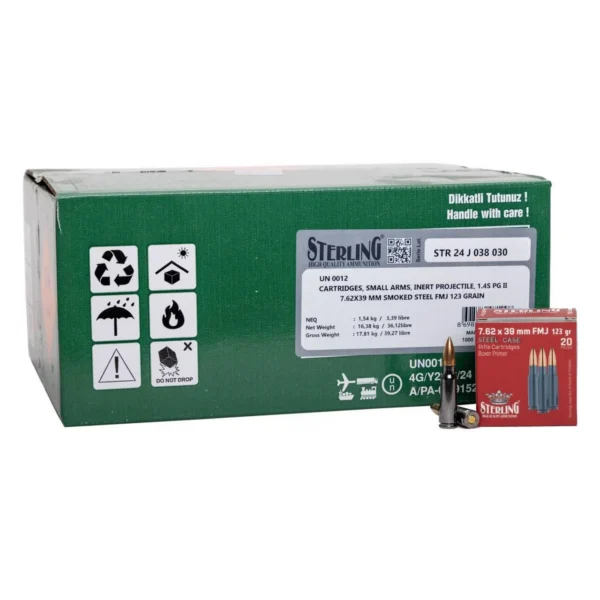 Global Ordnance Sterling Steel Case Select Rifle Ammunition 7.62x39mm 123 gr FMJ 2362 fps 1000/ct (50-20/ct Boxes)
