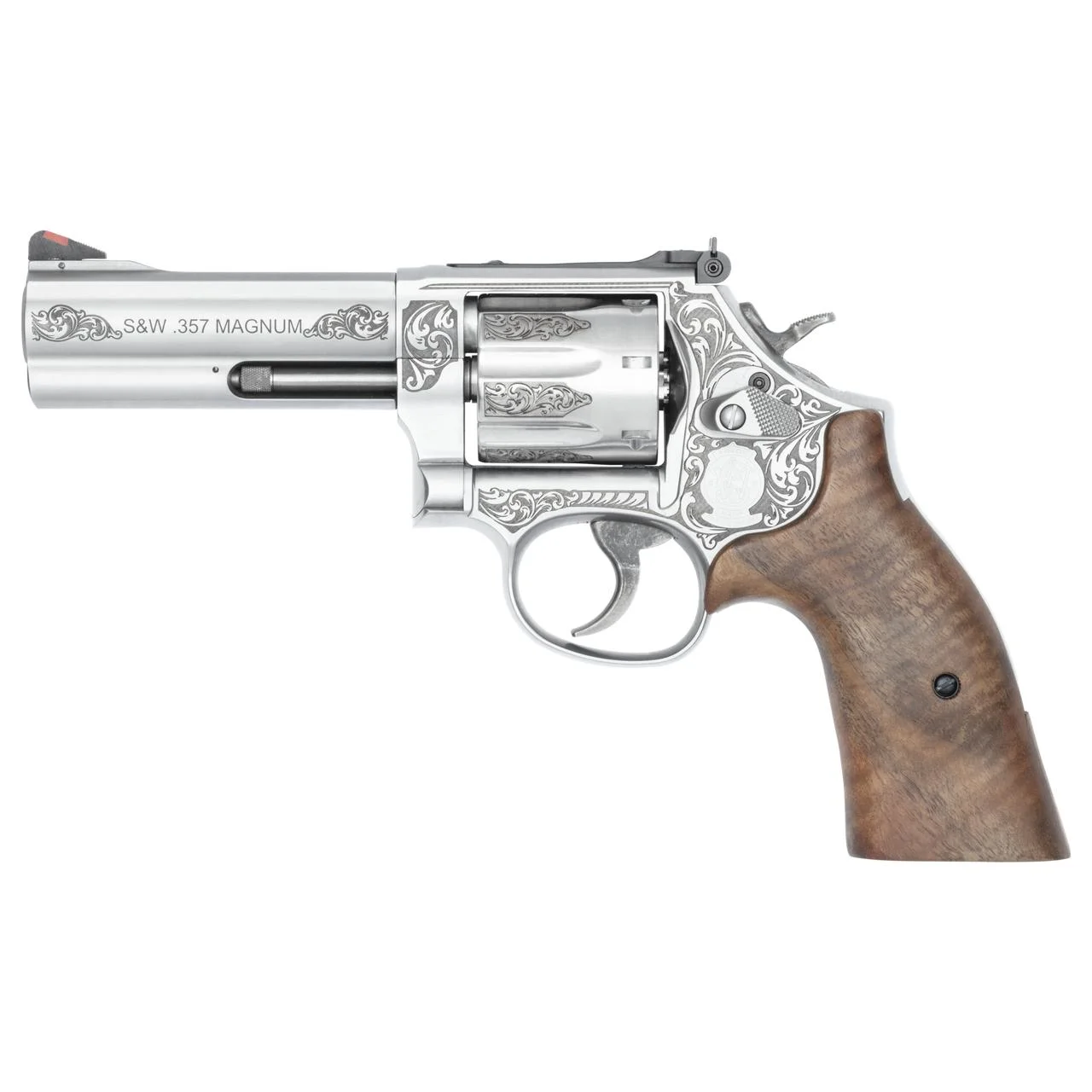 sw-686-plus-engraved-357-mag-4-13-primary Smith & Wesson Inc. S&W Model 686 Plus Engraved Handgun .357 Mag/38 Spl 7rd Capacity 4.13" Stainless Barrel Walnut Grips