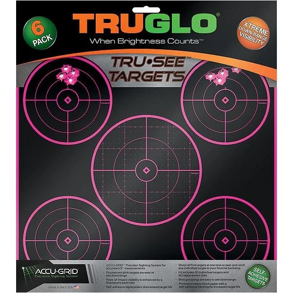TRUGLO TARGET 5-BULL 12X12 PNK 6PK