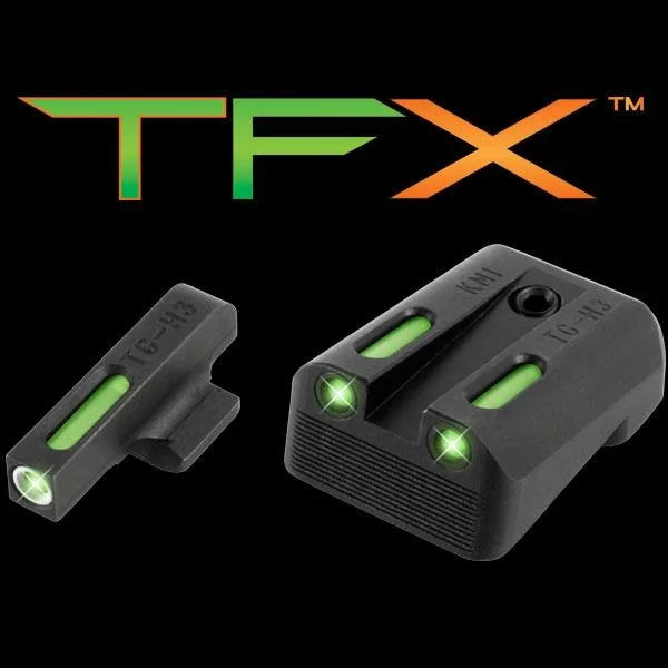 Truglo TFX Tritium/Fiber-Optic Day/Night Sights Fits Kimber 1911 Models with Fixed Rear Sight - White Outline Front/Green