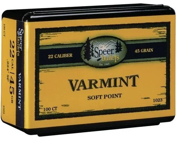 Speer Varmint Soft Point Rifle Bullets .224 cal .224" 45 gr JSP 100/ct