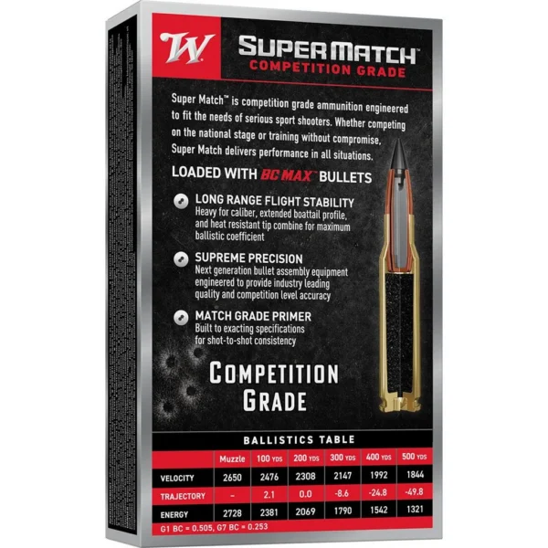 Winchester Ammunition Winchester Super Match BC MAX Rifle Ammunition .308 Win 175gr PT 2650fps 20/ct