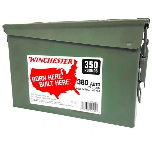 Winchester Ammunition Winchester Reloadable Brass Case Handgun Ammunition .380 Auto 95 gr. FMJ 955 fps 350/ct Metal Can