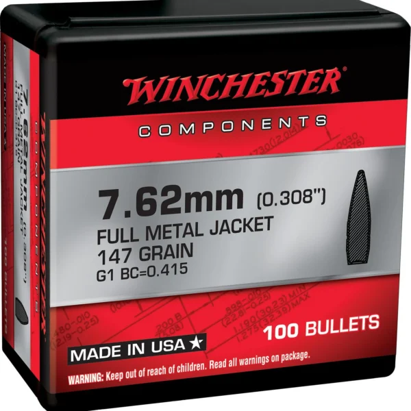 Winchester Bulk Components Winchester FMJBT Bullets 7.62mm .308" 147gr 100/ct