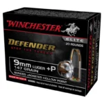 Winchester Ammunition Winchester Defender Bonded Handgun Ammunition 9mm Luger (+P) 147 gr. JHP 1030 fps 20/ct