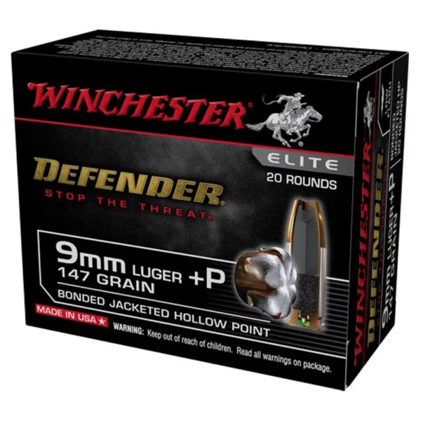 Winchester Ammunition Winchester Defender Bonded Handgun Ammunition 9mm Luger (+P) 147 gr. JHP 1030 fps 20/ct