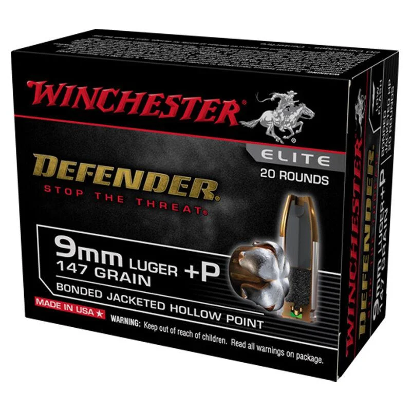 winchester-defender-bonded-9mm-luger-p-ammunition-primary Winchester Ammunition Winchester Defender Bonded Handgun Ammunition 9mm Luger (+P) 147 gr. JHP 1030 fps 20/ct