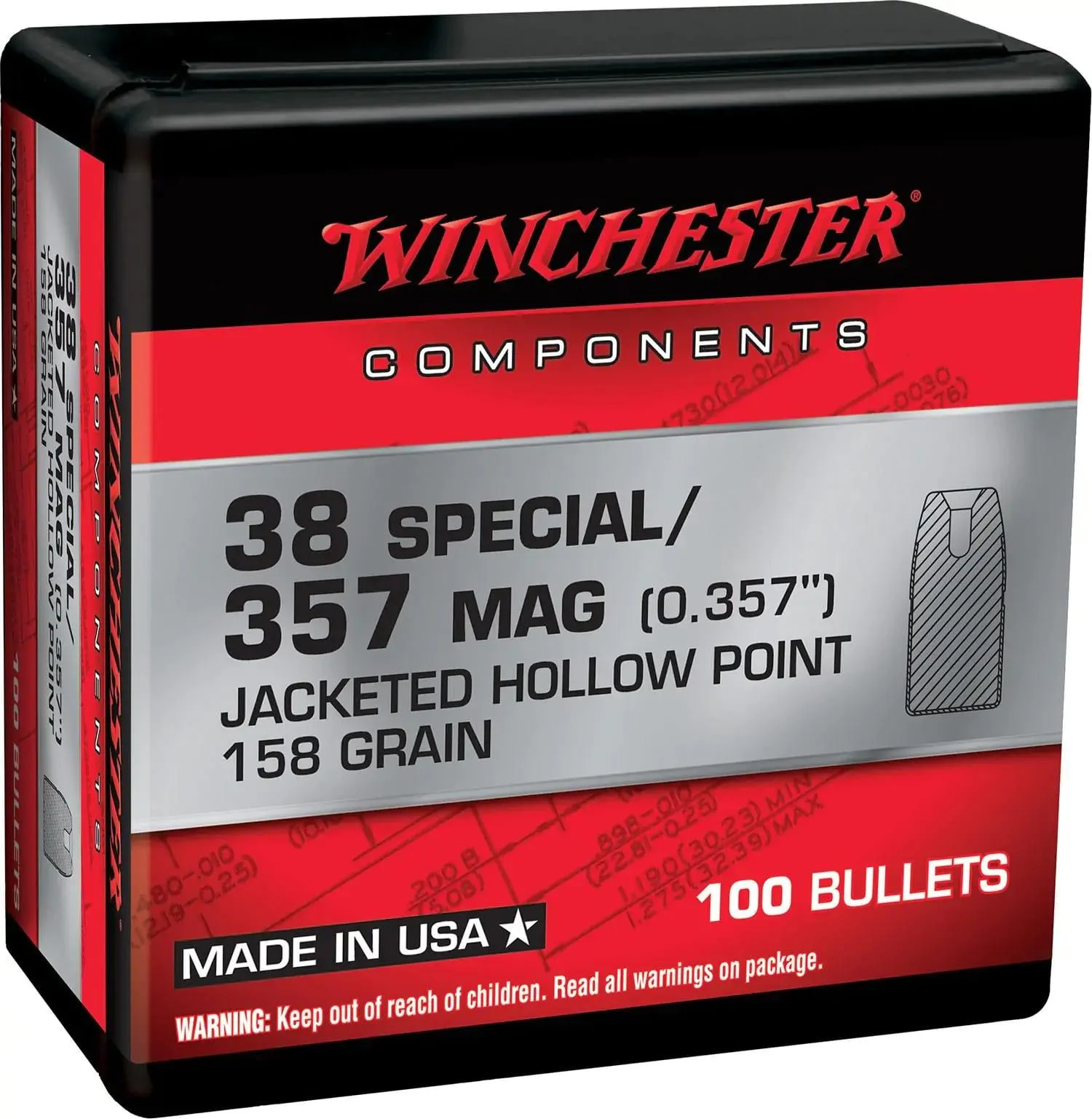 winchester-jhp-bullets-38-spl-357-mag-158gr-primary Winchester Bulk Components Winchester JHP Bullets 38 SPL/357 MAG .357" 158gr 100/ct