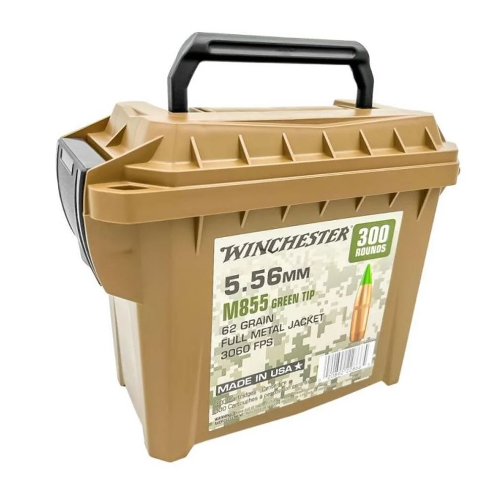 winchester-m855-5-56mm-nato-62gr-fmj-ammo-300-rds-primary Winchester Ammunition Winchester Lake City M855 Rifle Ammunition 5.56X45 NATO 62 gr. FMJ 3060 fps 300/ct (Polymer Ammo Can)