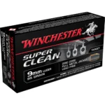 Winchester Ammunition Winchester Super Clean NT Handgun Ammunition 9mm Luger 95 gr. FMJ 1225 fps 50/ct