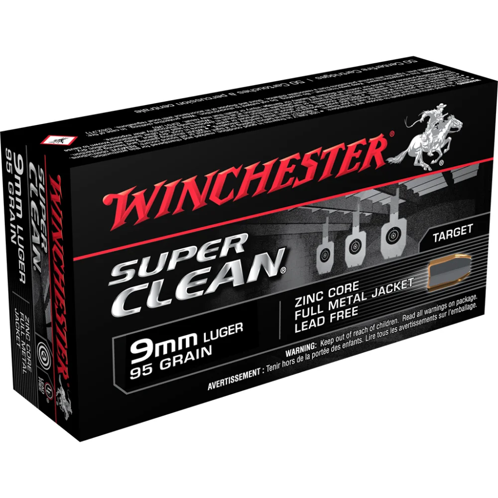 winchester-super-clean-nt-9mm-luger-95gr-fmj-lead-free-primary Winchester Ammunition Winchester Super Clean NT Handgun Ammunition 9mm Luger 95 gr. FMJ 1225 fps 50/ct