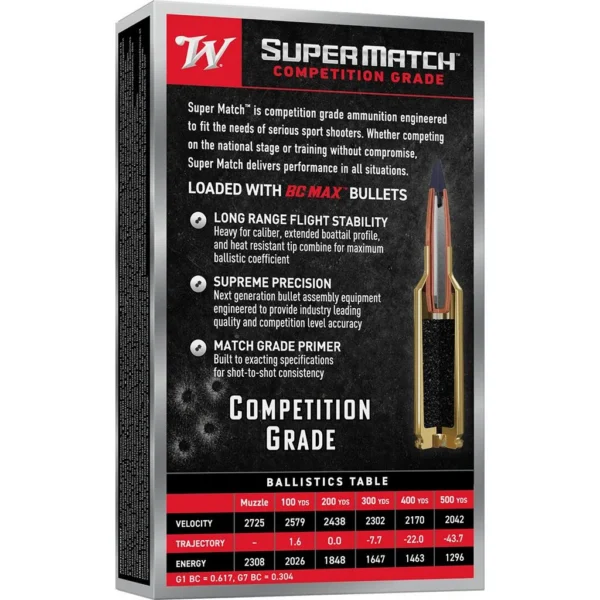 Winchester Ammunition Winchester Super Match BC Max Rifle Ammunition 6.5 Creedmoor 140gr PT 2725fps 20/ct