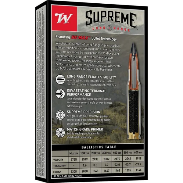 Winchester Ammunition Winchester Supreme Long Range Rifle Ammunition 6.5 Creedmoor 140gr PT 2570 fps 20/ct