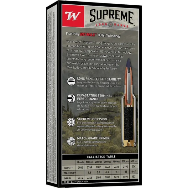 Winchester Ammunition Winchester Supreme Long Range Rifle Ammunition 6.5 PRC 140gr PT 2900 fps 20/ct