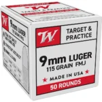 Winchester Ammunition Winchester USA Target & Practice Handgun Ammunition 9mm Luger 115 gr. FMJ 1190 fps 50/ct