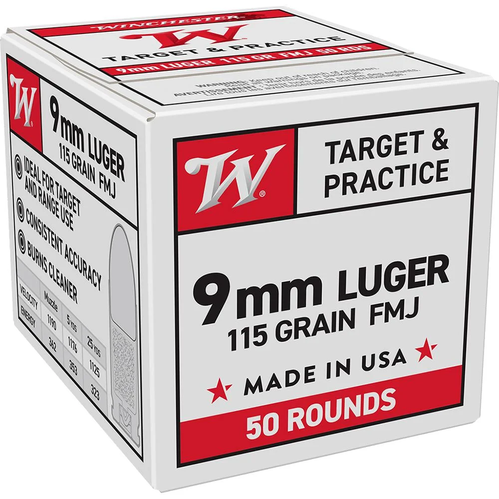 winchester-target-practice-handgun-ammo-9mm-luger-primary Winchester Ammunition Winchester USA Target & Practice Handgun Ammunition 9mm Luger 115 gr. FMJ 1190 fps 50/ct
