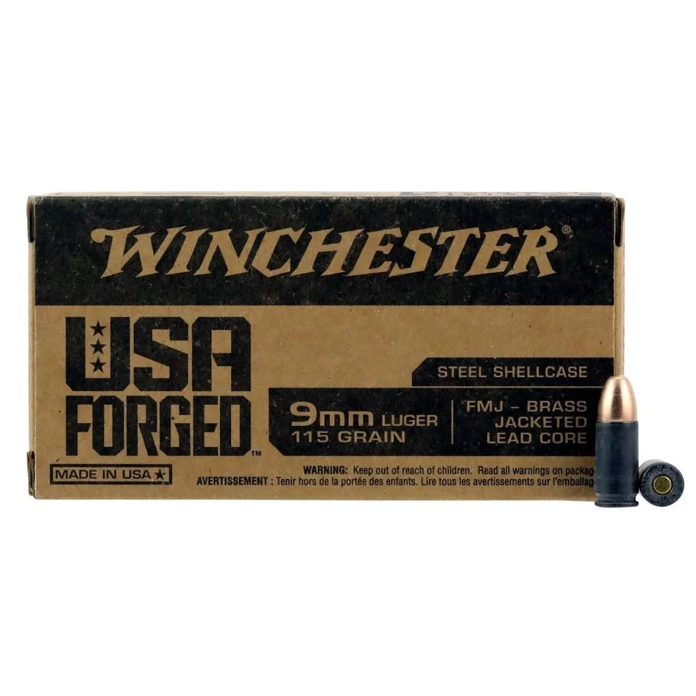 winchester-usa-forged-9mm-luger-115-gr-fmj-ammo-500-rds-primary Winchester Ammunition USA Forged- Steel Case Handgun Ammunition 9mm Luger 115 gr. FMJ 1190 fps 500/ct Boxed