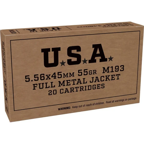 Winchester Ammunition Winchester USA Lake City M193 Rifle Ammunition 5.56X45 NATO 55 gr FMJ 3240 fps 20/ct