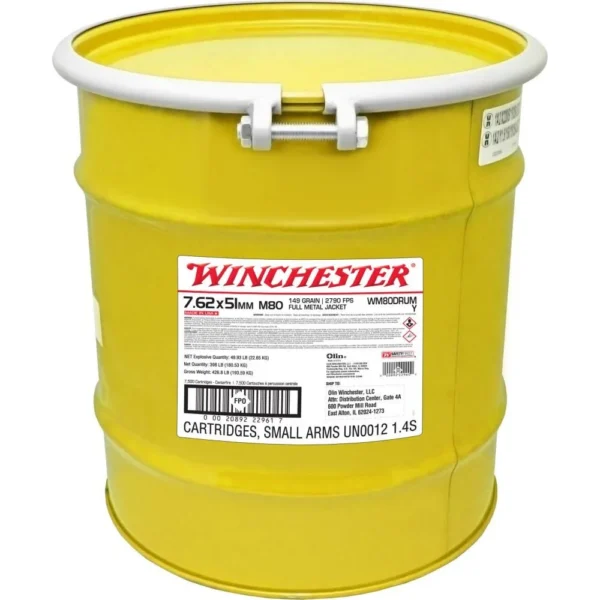 Winchester Ammunition Winchester USA Lake City M80 Rifle Ammunition 7.62x51mm 149 gr. FMJ 2790 fps 7500/drum