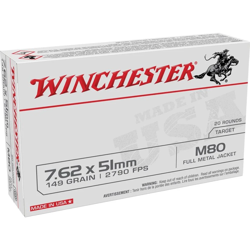 winchester-usa-lake-city-m80-7-62x51mm-149-gr-fmj-rifle-ammo-primary-2 Winchester Ammunition Winchester USA Lake City M80 Rifle Ammunition 7.62X51 NATO 149 gr. FMJ 2790 fps 500/ct