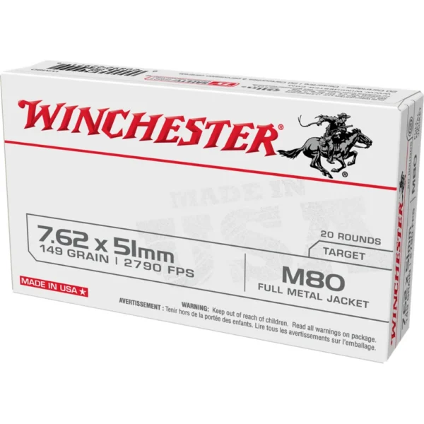 Winchester Ammunition WIN 7.62X51 M80 149GR FMJ 20/500