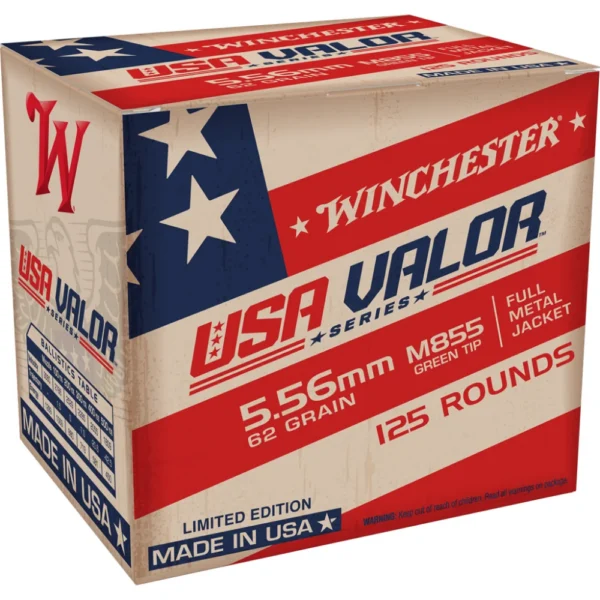 Winchester Ammunition Winchester USA Valor M855 Green Tip Rifle Ammunition 5.56X45 NATO 62 gr. FMJ 3060 fps 125/ct