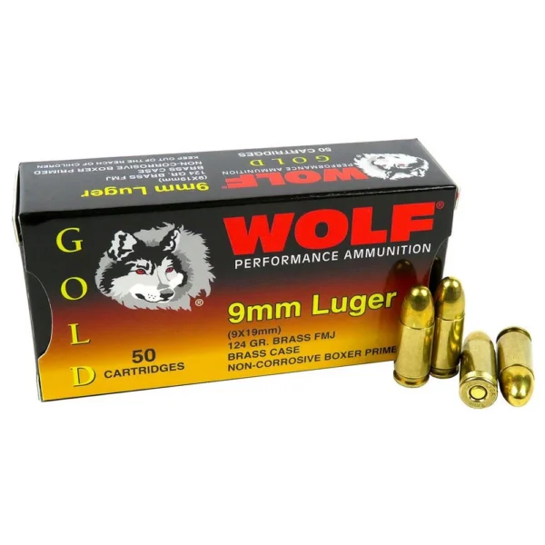Wolf Performance Ammunition Wolf (Turkish) Gold Handgun Ammunition 9mm Luger 124gr FMJ 50/ct