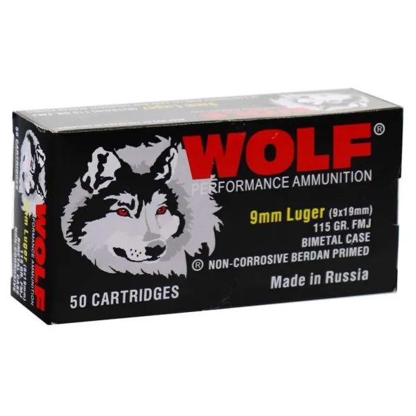 Wolf Performance Ammunition Wolf Performance Steel Case Handgun Ammunition 9mm Luger 115gr FMJ 1130 fps 50/ct